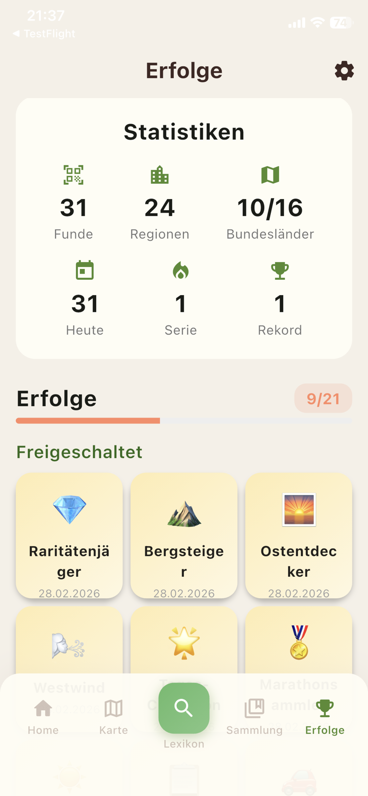 21 Erfolge und Statistiken zum Sammelfortschritt